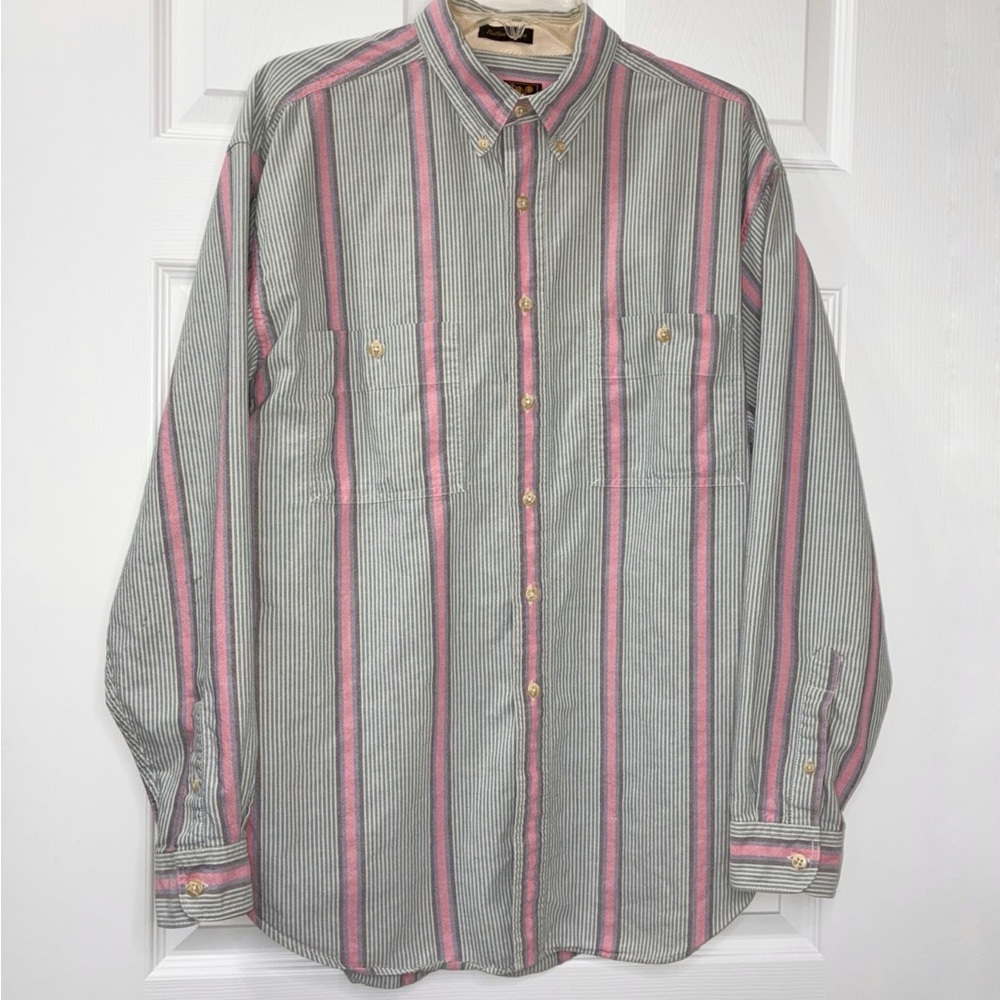 Vintage Eddie Bauer Lightweight Fleece Shirt Mens Lg Cotton Long Sleeve Pockets